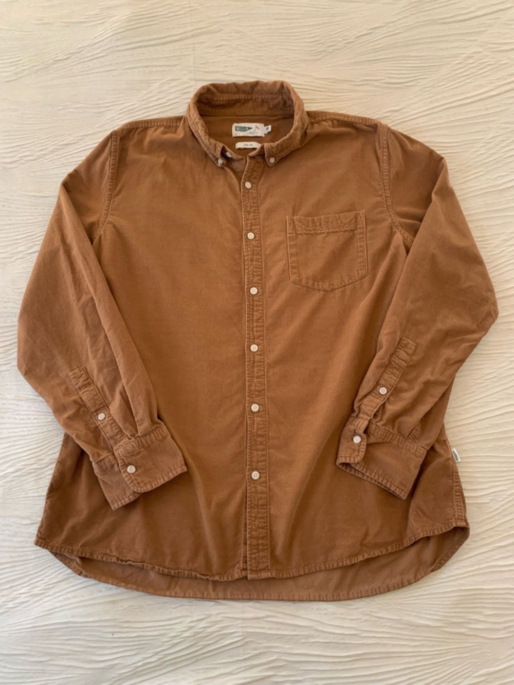Wellen 100% Organic Cotton Corduroy Button Down Shirt, size XL